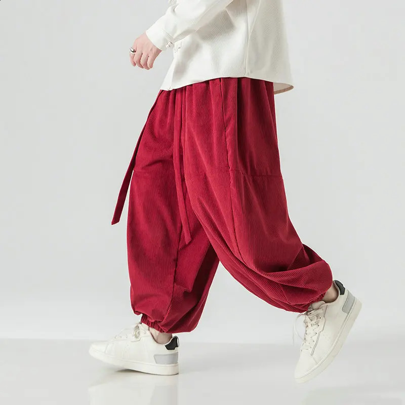 Corduroy For Men Pants Oversized Casual Autumn Wide Leg Trousers Streetwear Harem MenWoman Elastic Waist Loose 240822