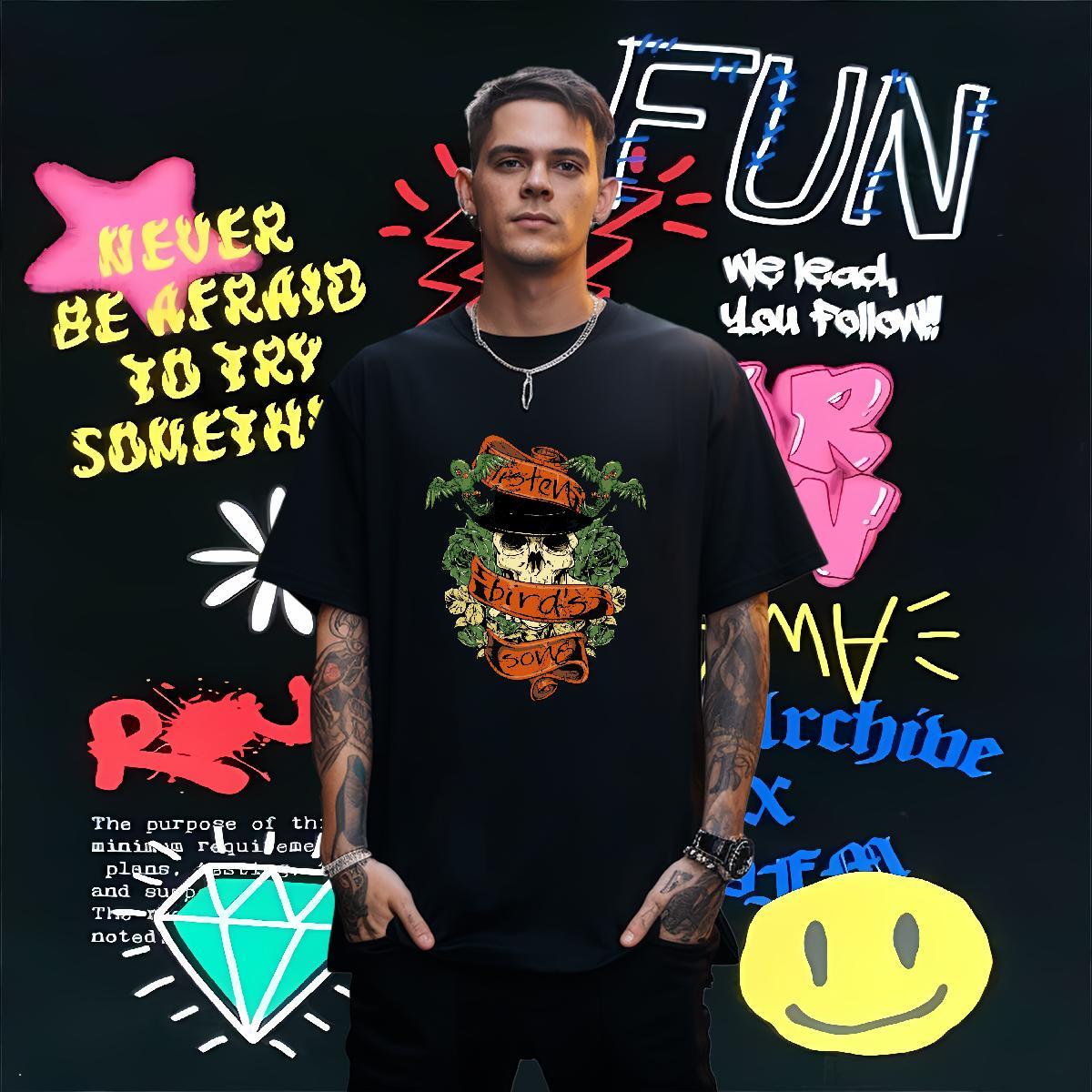 Brand T-Shirts 230g 100% Cotton skull Street Wear Anime Print Breathable Tshirts New Designer Clothings