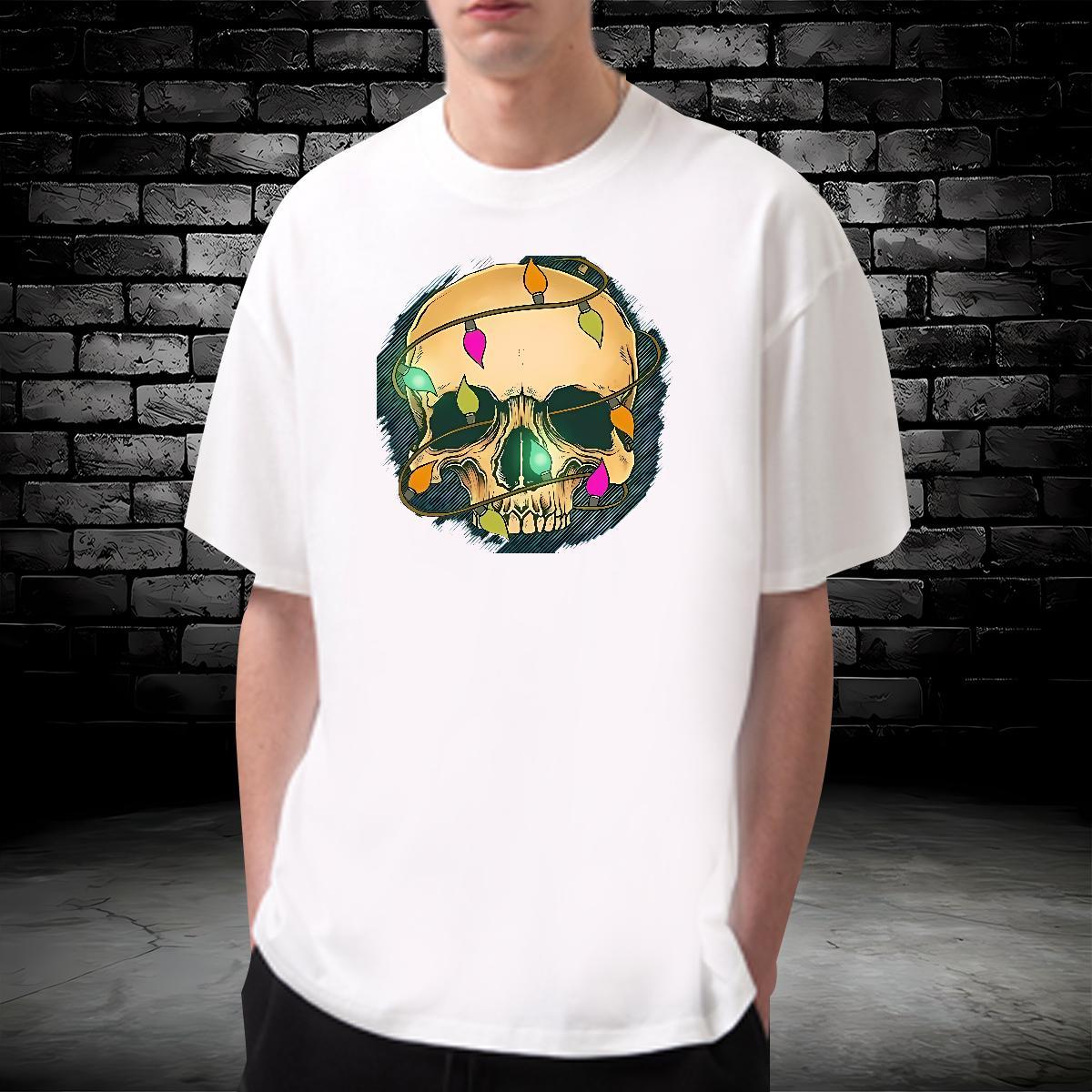 Loose Fit T shirt 230g Cotton skull Spring Summer DIY Logo Oversized Short Sleeve Soft Men Clothes T-Shirt Fashion Wear