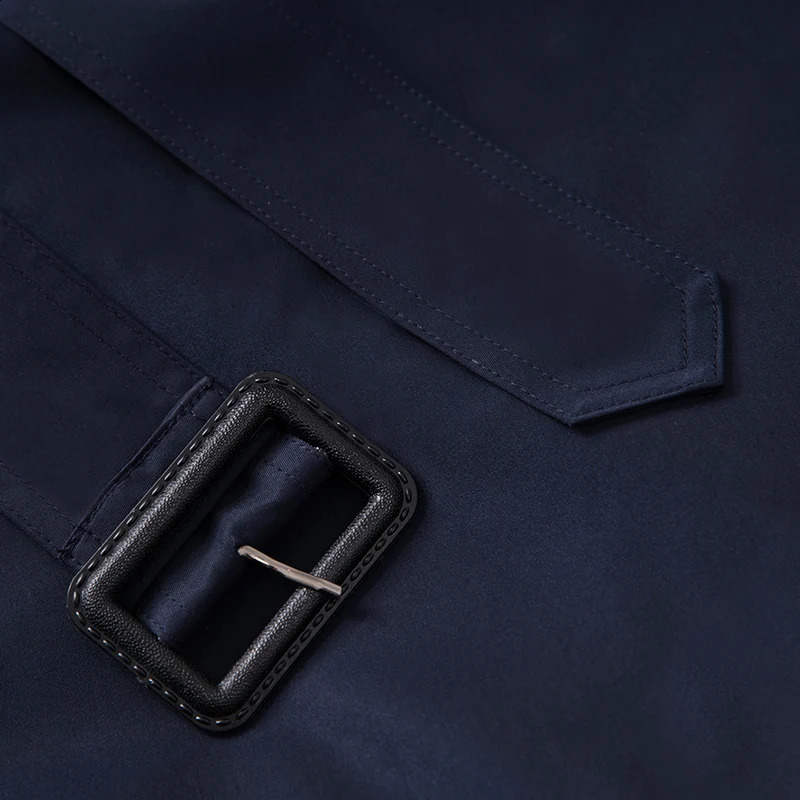 Spring Autumn Mens Trench Smart Casual Coat Double Breasted British Style Navy Windbreaker Outwear DR1157 240822
