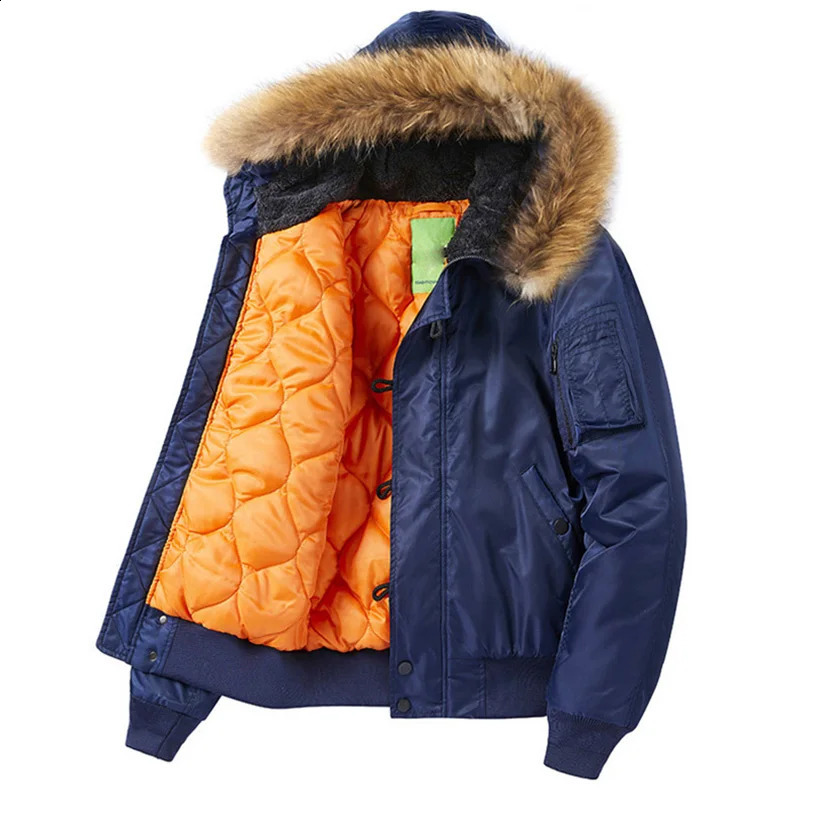 Padding mens winter bomber jacket heavy hooded Streetwear fur collar short park Y2K 240822