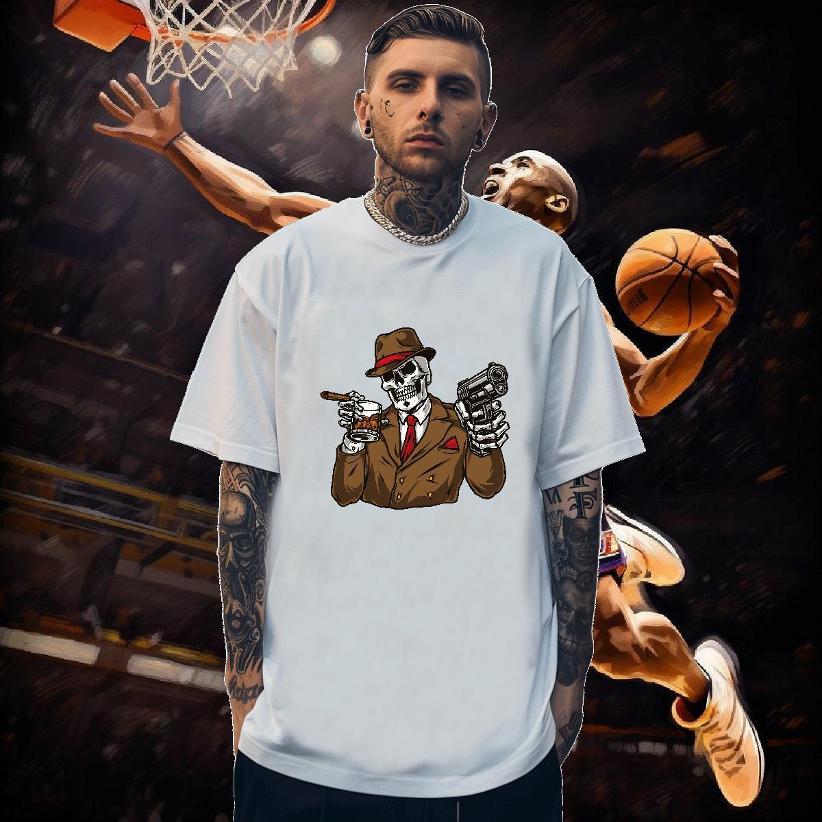 Free Shipping Man T Shirts 100% Cotton 230g skull Anime Printing Street DIY Anime Breathable Crew Neck Mens Tshirts Custom Wear