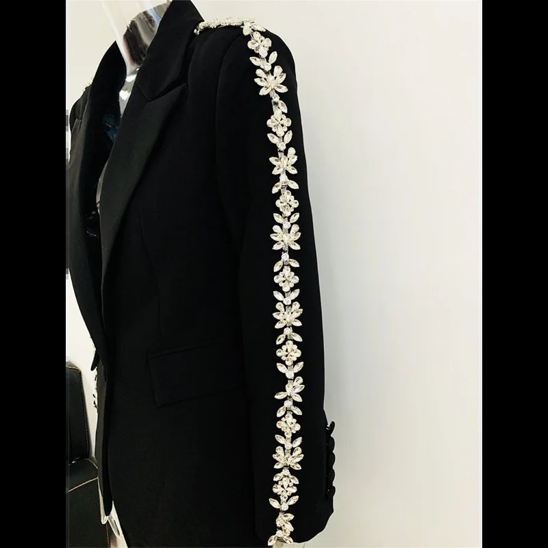 y womens formal pants set black and white diamond crystal slim fit jacket sparkling office business twopiece 240823
