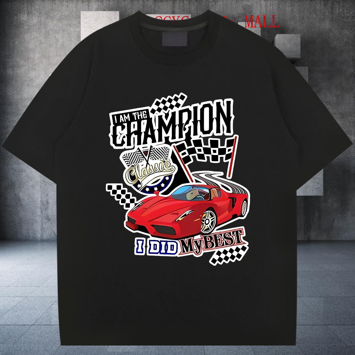 Soft Mens T Shirts 230g Pure Cotton car Sports Casual Plus Size Cartoon Breathable Crew Neck Men Tshirts Stylist Tees