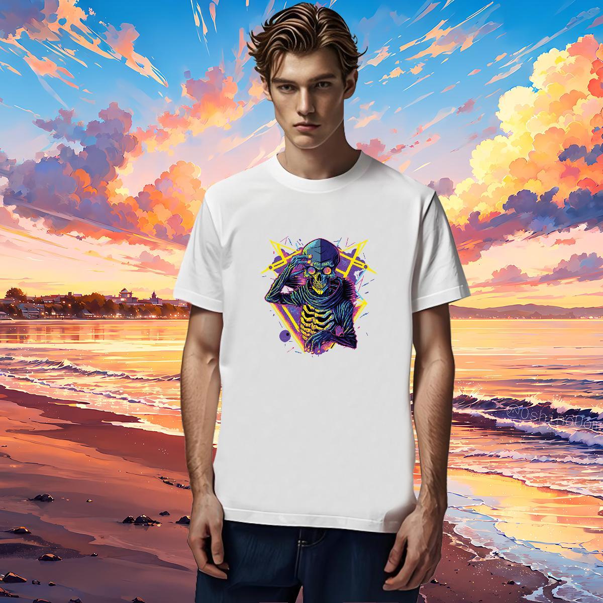 Brand T-Shirts for Men 230g 100% Cotton skull Street wear Hip Hop White Plus Size Breathable Men Tees Fashion Designer Tops