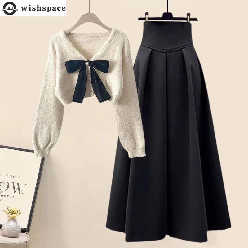 Spring and Autumn Season Set for Women Korean Edition Slimming Sweater High Waist Half Skirt Two Piece Set 240823