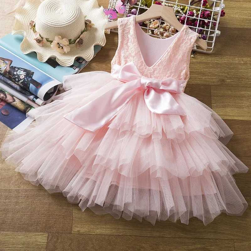 Flower Girl White Princess Wedding Dress No Back Lace Baby Birthday Baptist Party Tutu Preschool Girl Summer Dress W240823