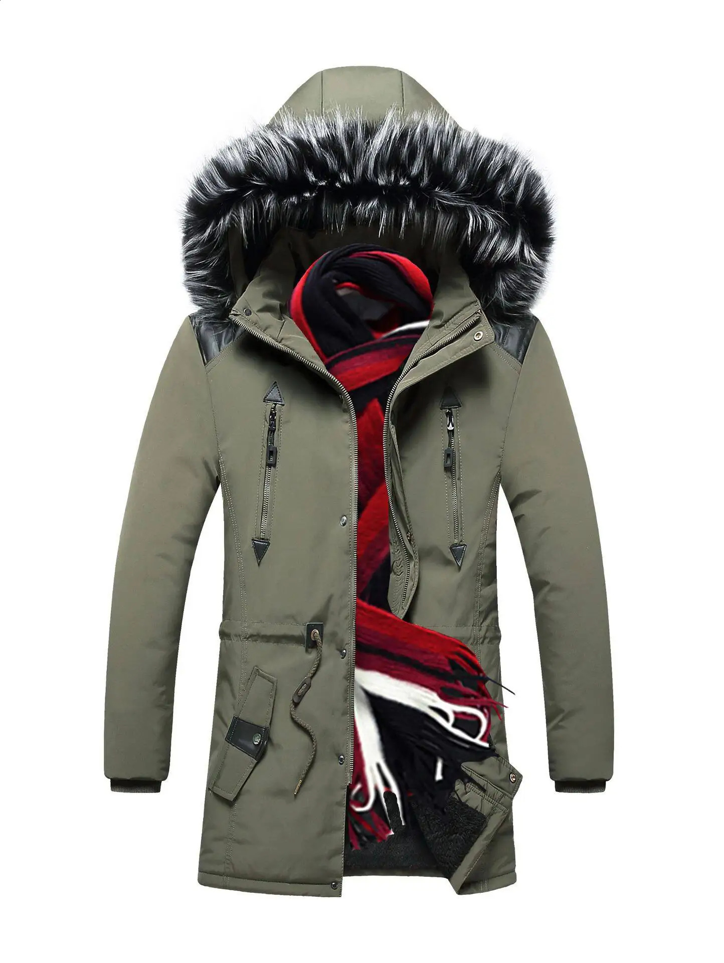 Mens hooded Parkas winter jacket cotton apron warm military mens wool thick windproof 240822