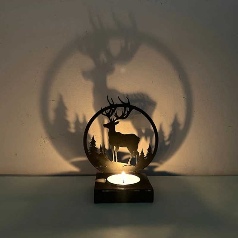 Creative Black Metal Candle Holder Home Decorations Deer Design Candlestick Y240823