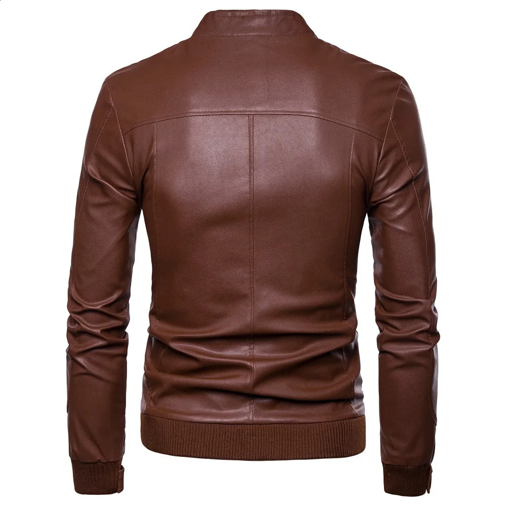 Spring and Autumn Mens Casual High Quality Leather Jacket Korean Edition Slim fit Stand up Collar PU Leather Jacket 240822