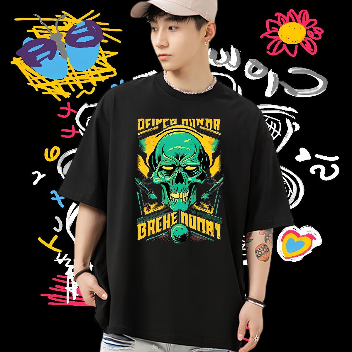 Loose Fit T-Shirts 100% Cotton 230g skull Sport Custom Print Plus Size Breathable Short Sleeve Men Tees Fashion New Polos