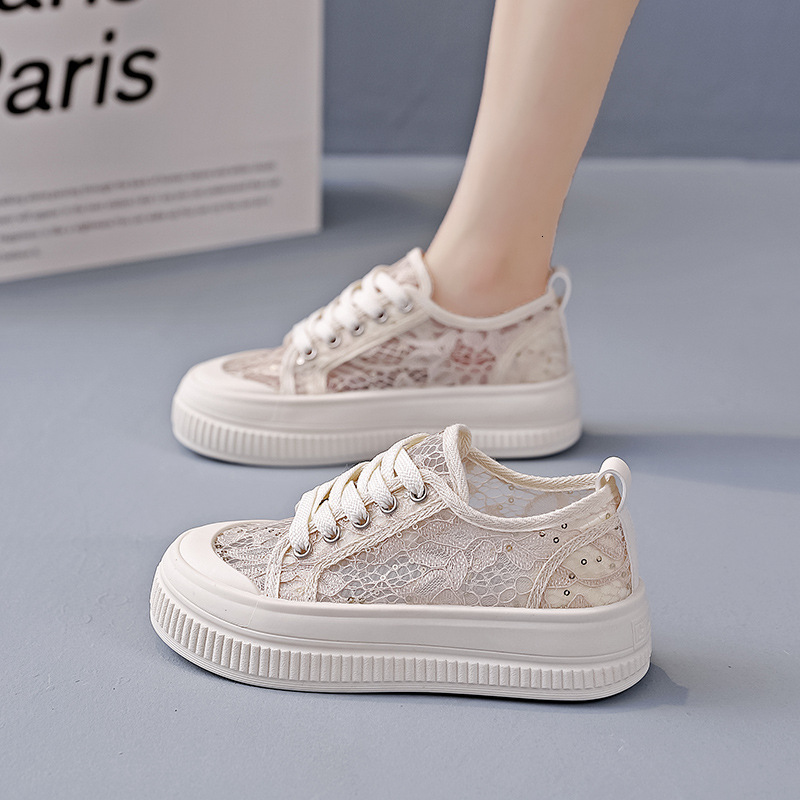 Ddmysports Mesh Breathable White For Women Summer New Student Thick Versatile Soft Sole Casual Sports Board Shoes OUTDOOR