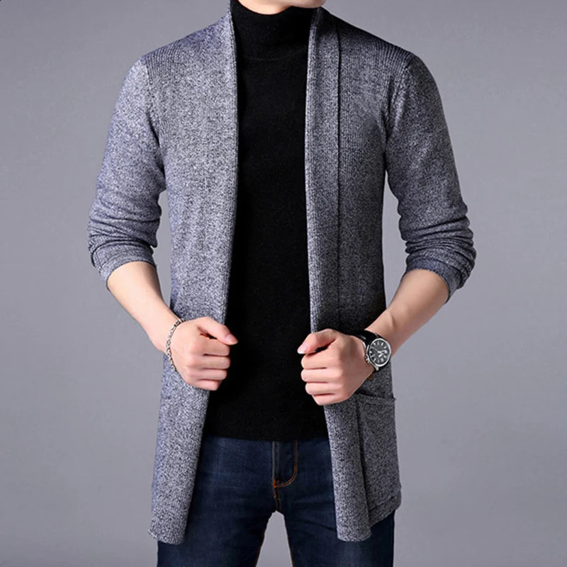 Spring and autumn fashion simple men thin Korean version of the trend long sweater cardigan coat trench coat 240822