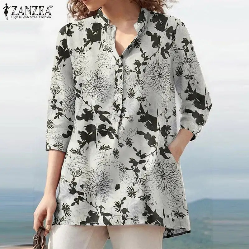 ZANZEA Womens Autumn Flower Printed Shirt Bohemian 34 Sleeve Holiday Chemical Casual Party Blusas Tuned Top w240824