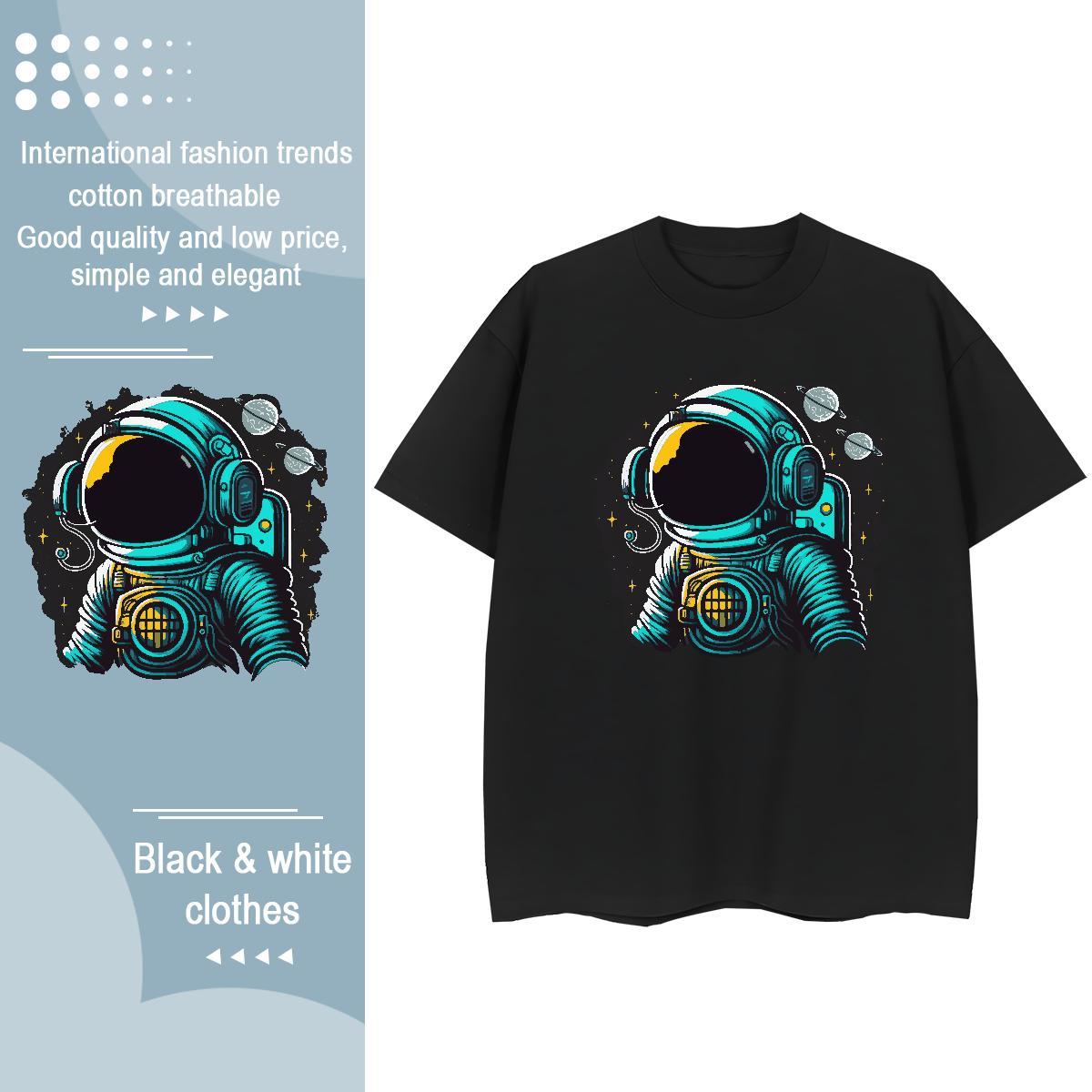 Loose Tshirt for Man Woman 100% Cotton 230g cosmonaut Beach T Shirts Women Breathable Custom Cartoon Tee Shirt