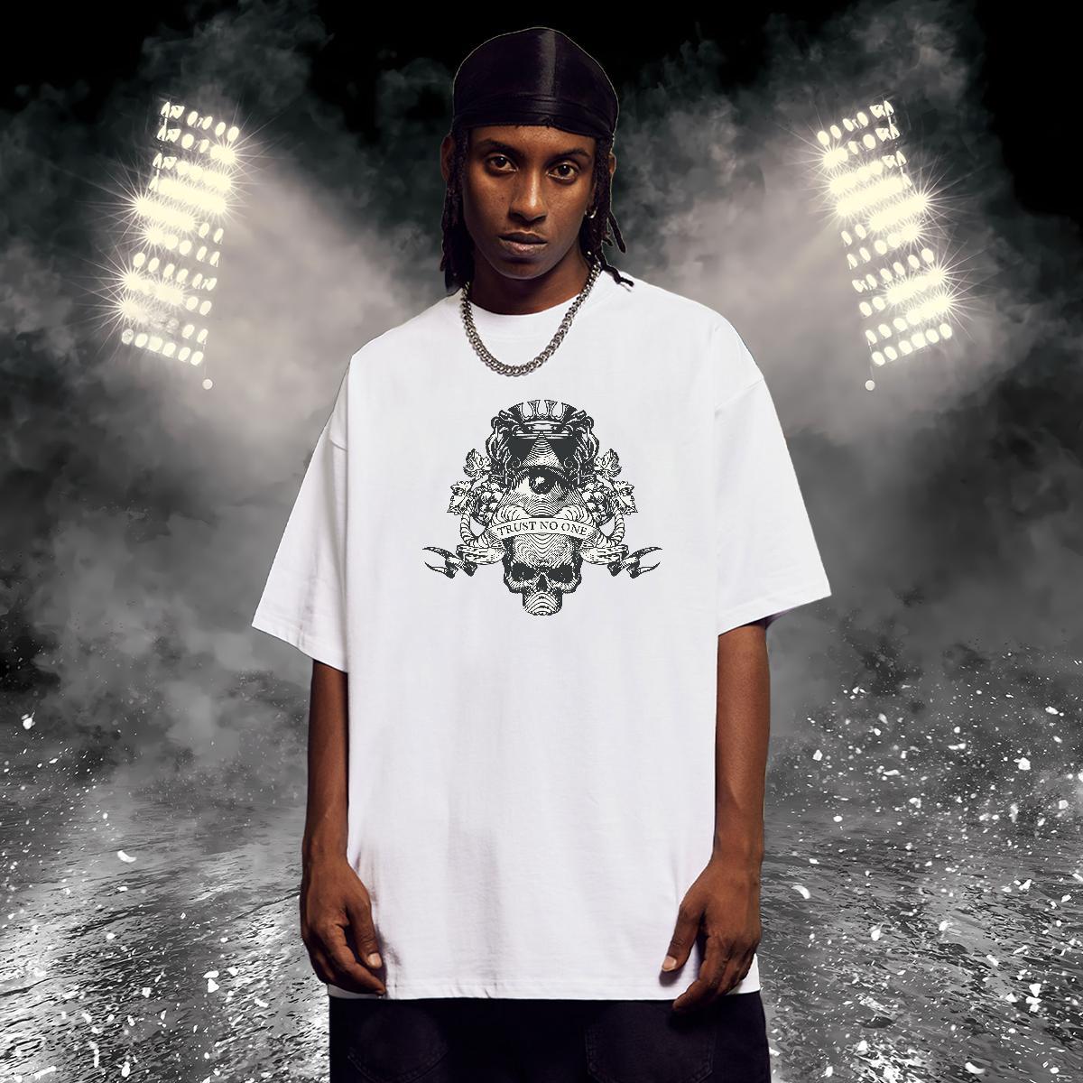 Classic Mens T Shirts 230g Pure Cotton skull High Street Hip Hop Floral Print Crew Neck Mens Tshirts Fashion Casual Tees