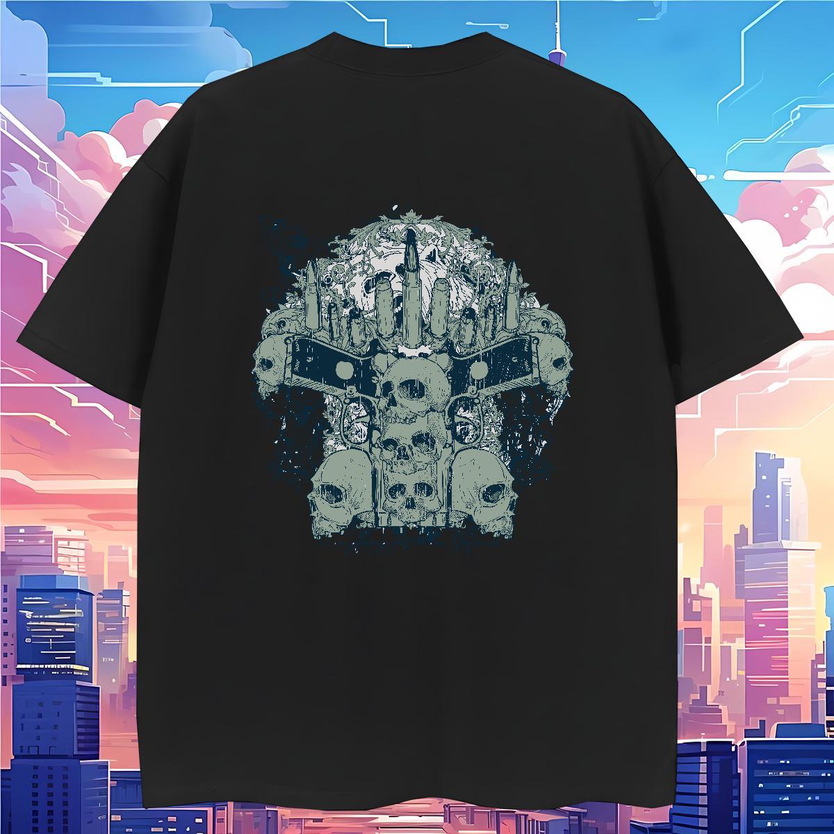 Loose T-Shirts for Men 230g Pure Cotton skull Street Casual Custom Print Oversized O-Neck Short Sleeve Men Tees Free Shipping Tops Tees