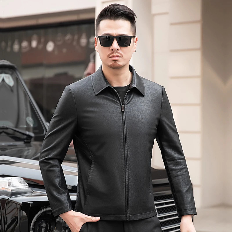 YN-2260 Genuine Leather Jacket Mens Lapel Autumn and Winter Thin Thick Velvet Thick Natural Sheep Leather Jacket 240822