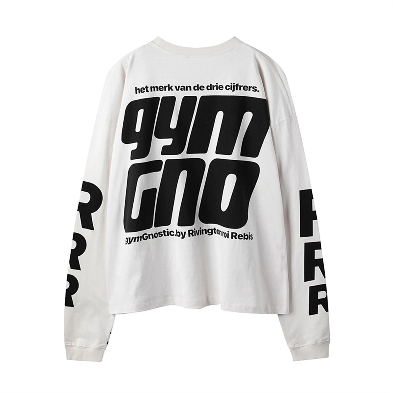 Summer And Spring 123 Letter Print GYMGNO Graffiti Slogan Worn Retro Long Sleeve T Shirt Pullover Sweatshirt 240823
