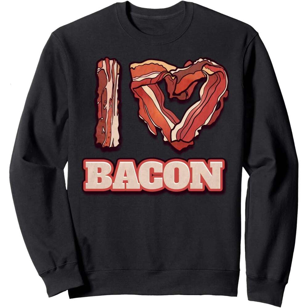 Long Sleeve Shirts for Men sweatshirt I Love Bacon Themed Words Funny American Meal Gift Sweatshirt T shirt Tee Streetwear Casual tops clothes