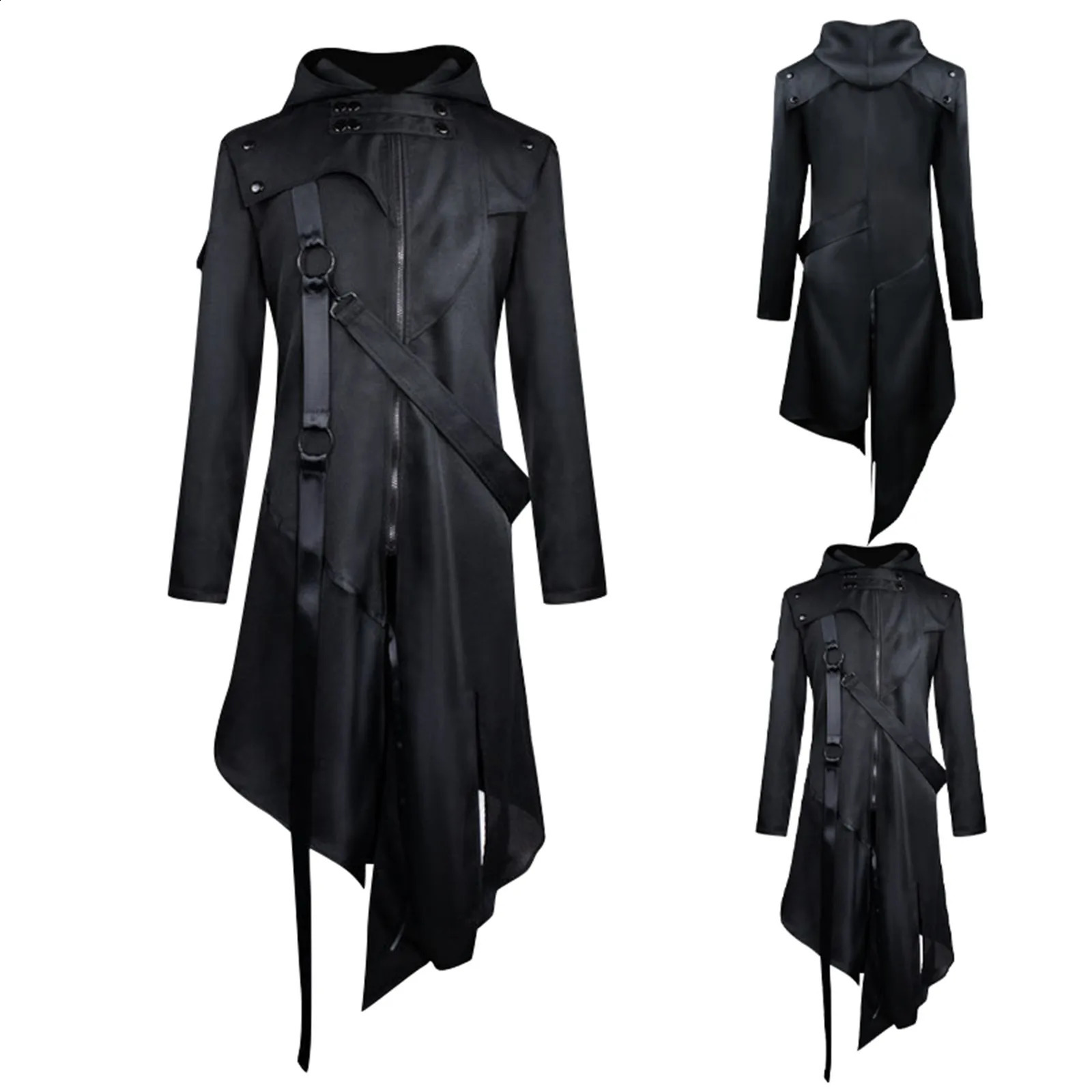 Mens Halloween costume dress up party medieval Gothic steampunk tailcoat jacket black Brocade 240823