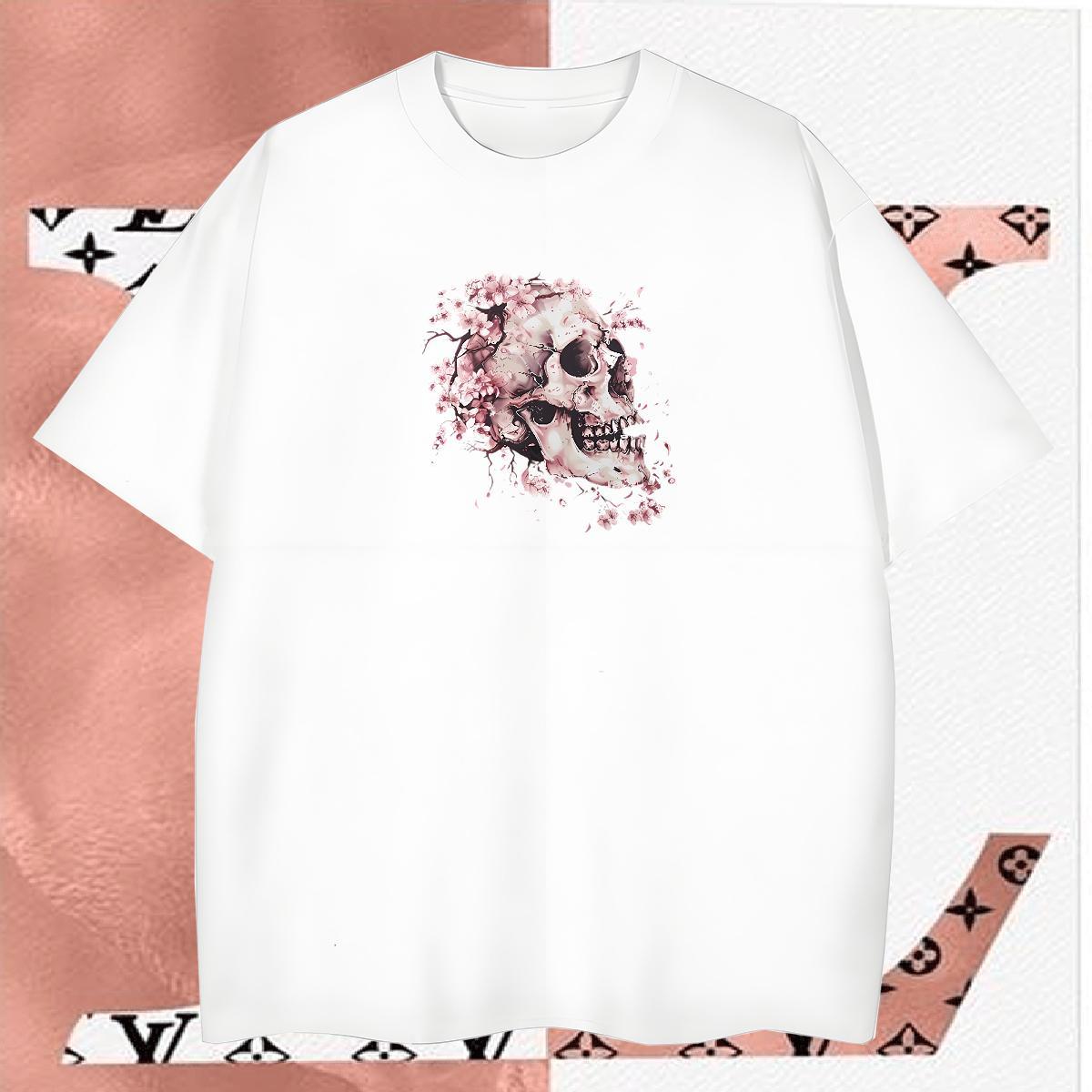 Wholesale T Shirt For Man 230g Pure Cotton skull Casual Daily Wear Custom Cartoon Crew Neck Breathable Men Tees 2024 DIY Tshirts