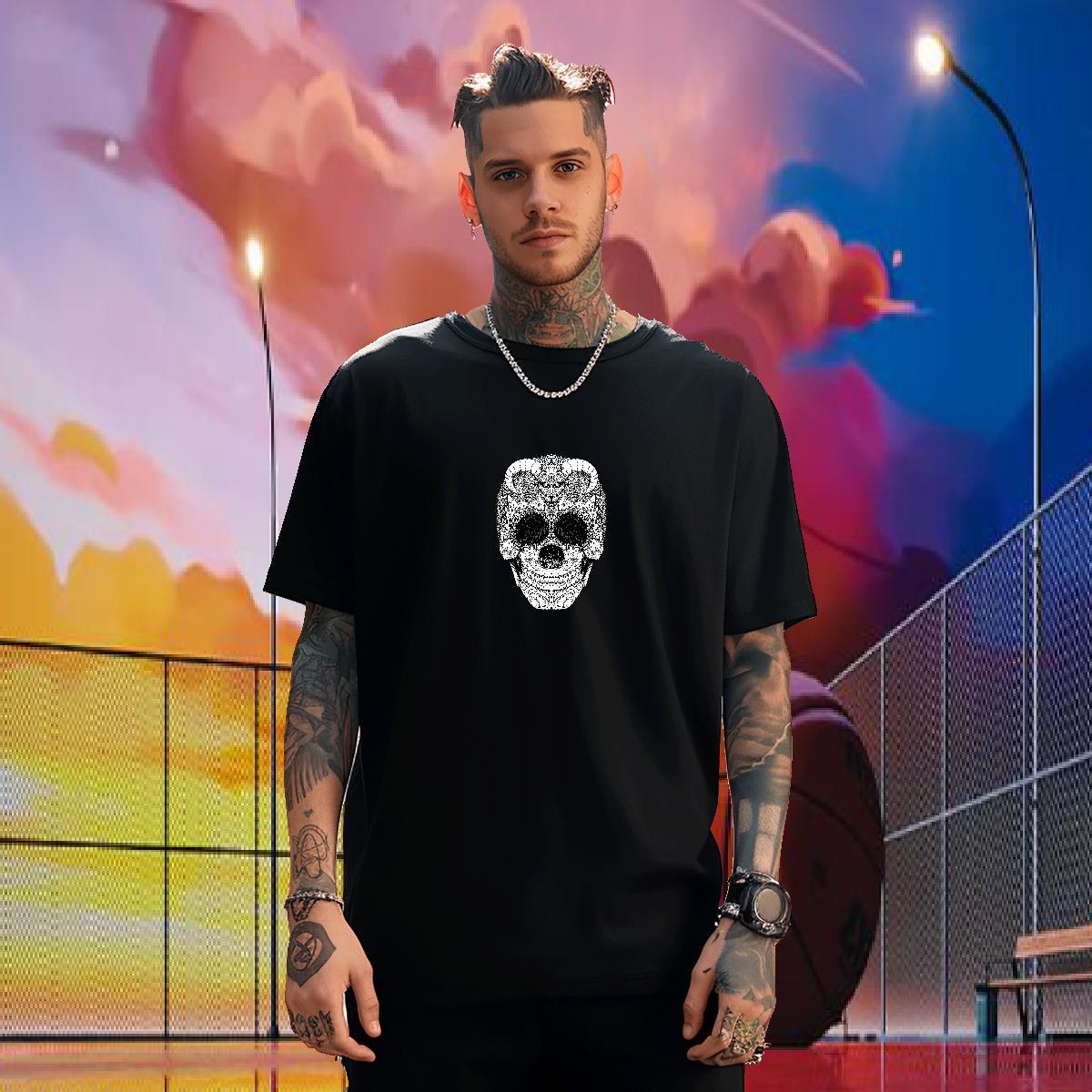 Soft T shirt 230g 100% Cotton skull Street Casual Oversized O Neck Short Sleeves Men Clothes T-Shirt New Tshirts