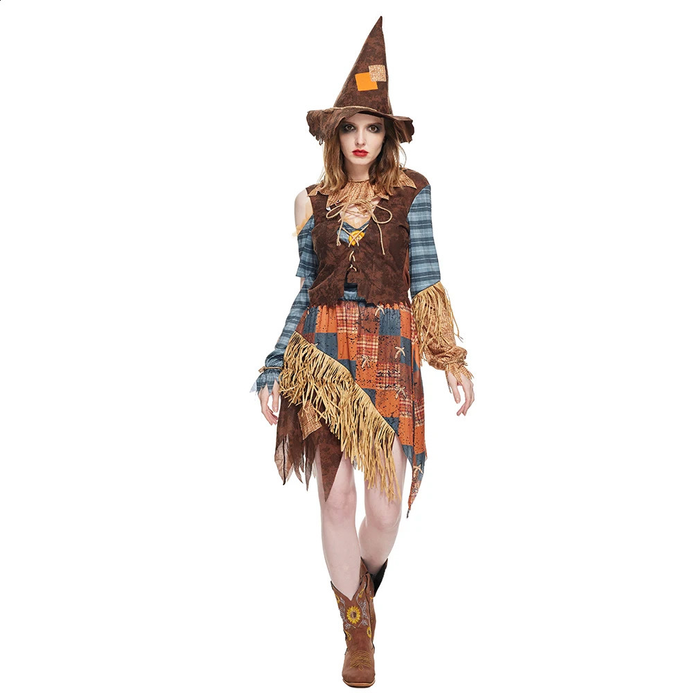 Eraspooky Womens Evil Scarecrow Role Play Halloween Costumes Stage Performance and Hats Carnival Purim Fancy Dress 240823