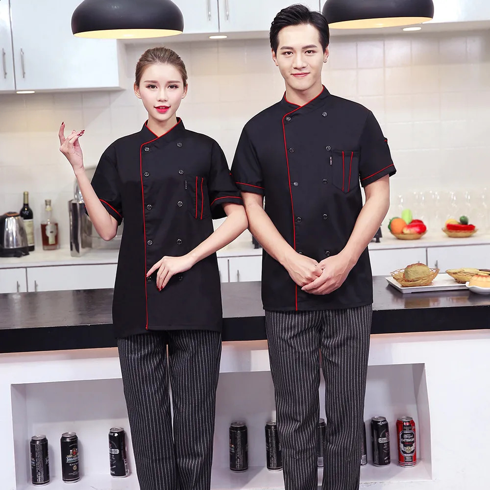 Short Sleeve Restaurant Chef Kitchen Work Uniforms Double Breasted Sushi Bakery Cafe Waiter Catering Service Jackets or Aprons 240814
