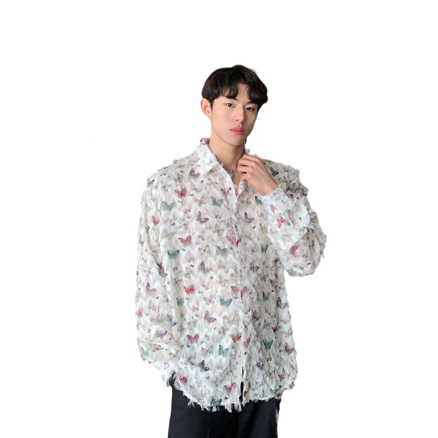 Butterfly Fringed Design Shirt for Mens Spring and Autumn New Style High-end and Stylish Casual Jacket Sun Protection Clothing