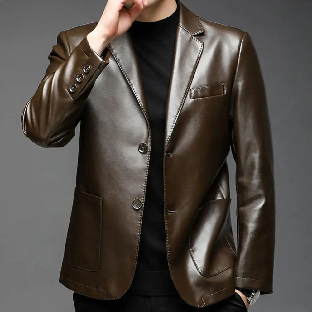 Mens Leather Suit Jacket High quality arrival leather jacket suit Collar Casual Middle-aged Coat 240822