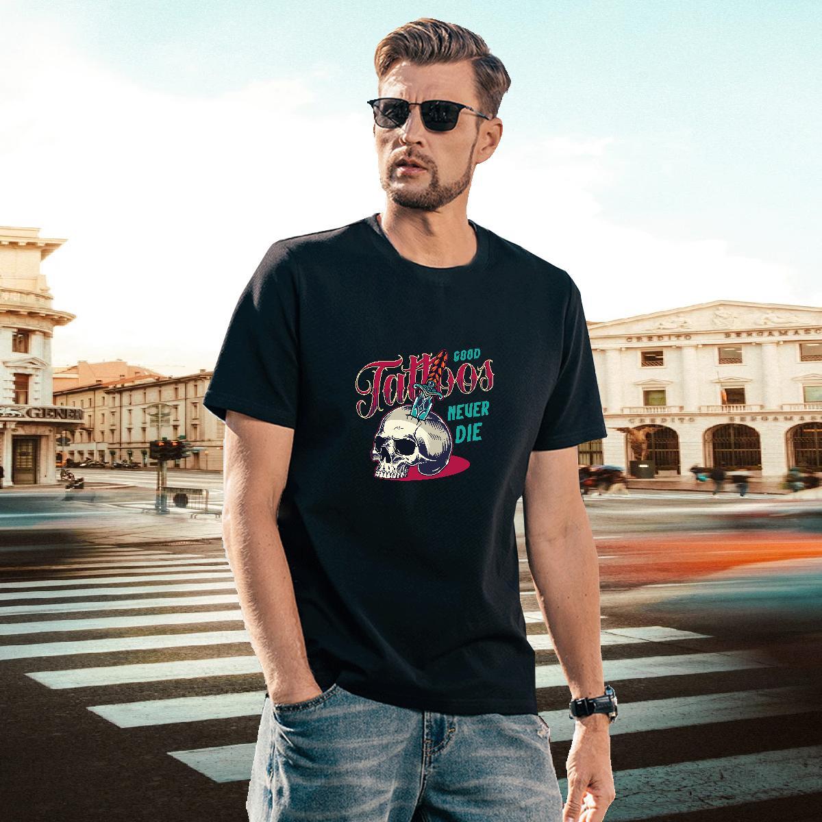 Unisex T Shirt For Man 230g 100% Cotton skull Beach Plus Size Custom O-Neck Short Sleeve Couples T Shirts 2024 DIY Tees