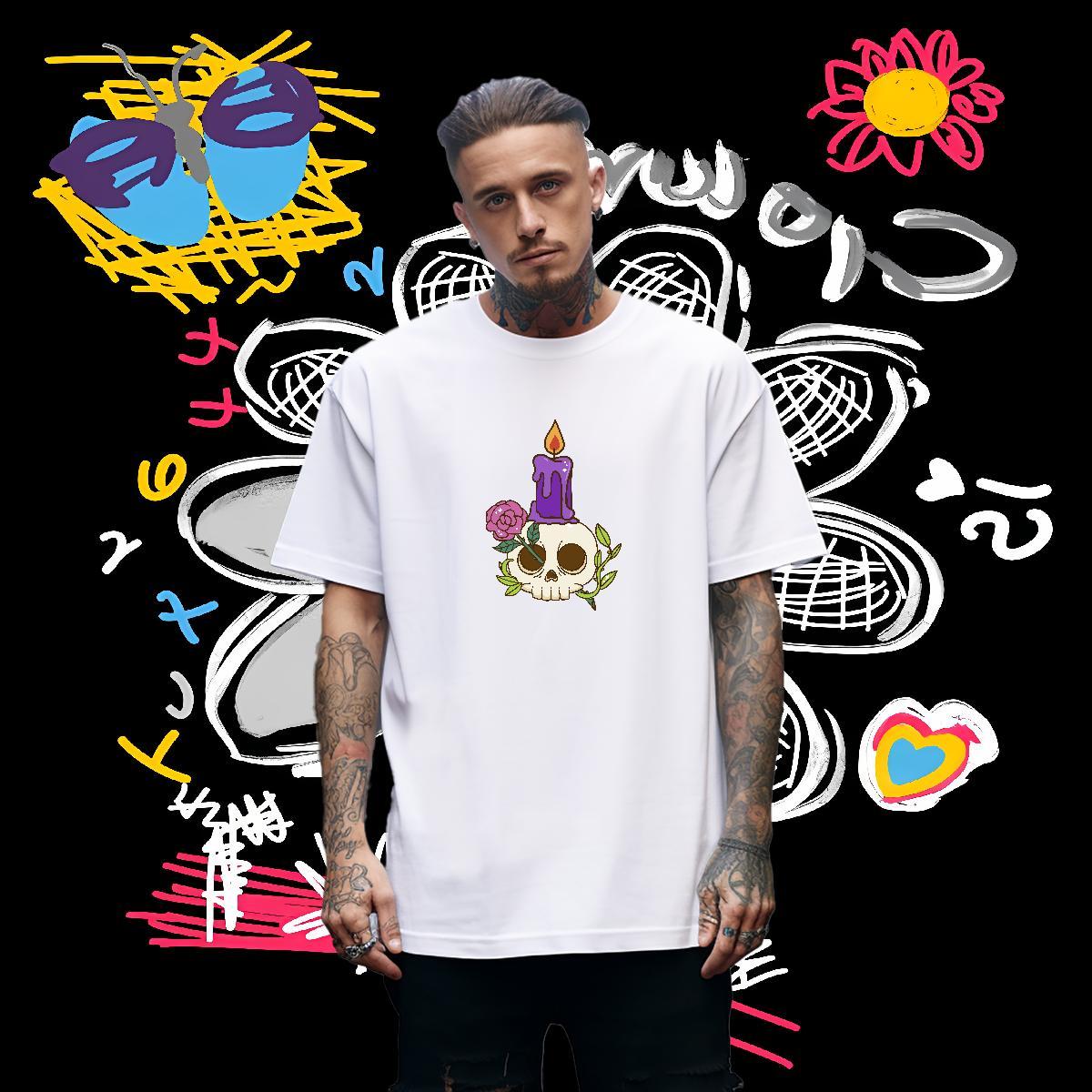Wholesale T shirt 230g Pure Cotton skull Street Casual Custom Printing Breathable Men Tops Tees DIY Customized Tops Shirt
