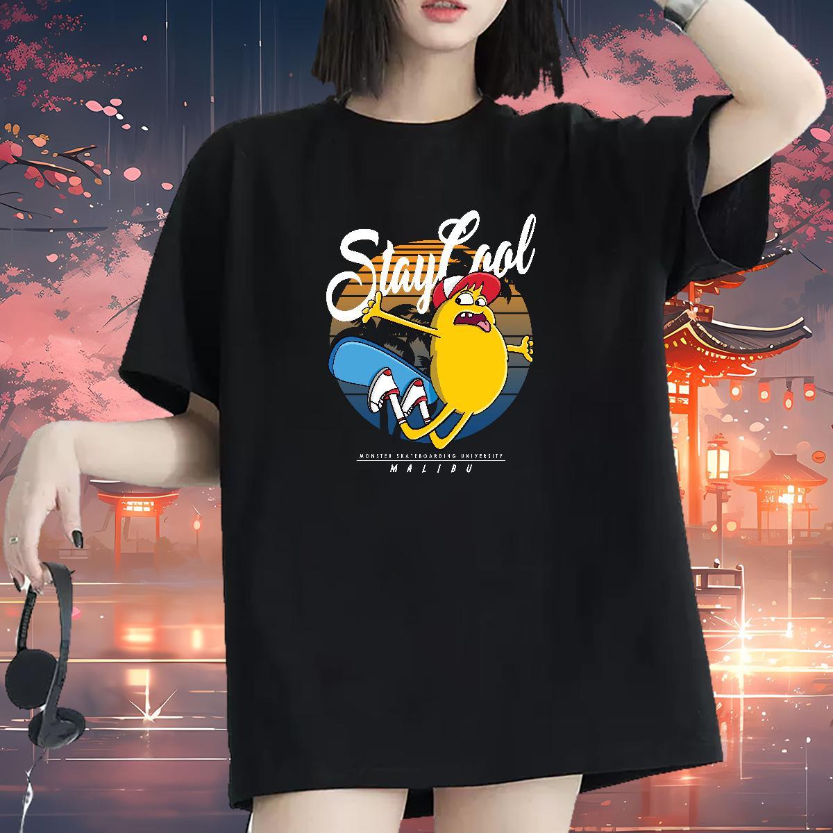 Female Womens Tshirts 100% Cotton 230g role Casual Sport T Shirt For Woman Crew Neck Breathable Cartoon Anime Tees
