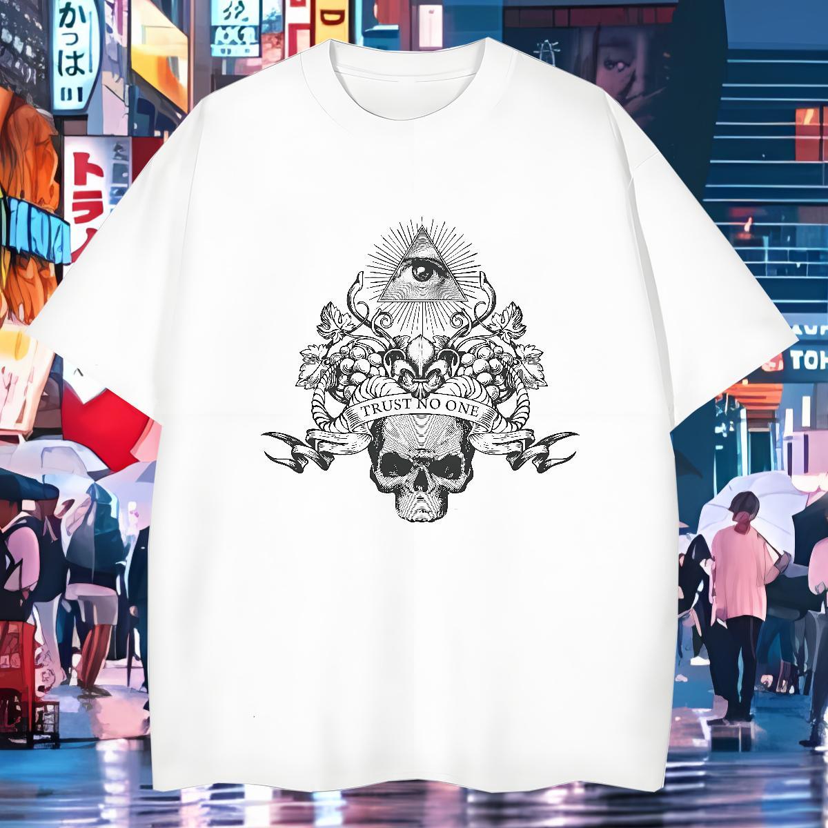 Unisex T-Shirts 230g 100% Cotton eye of the devil Street Wear Black Oversized Breathable Men Tshirts Classic Tops Shirt