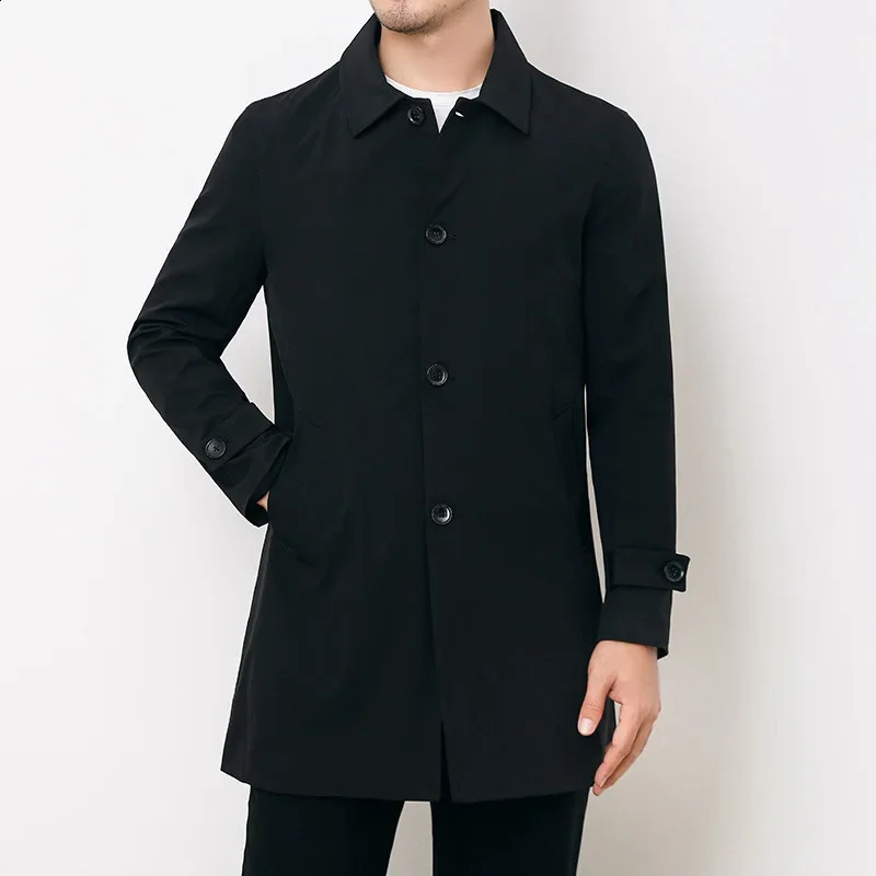 Trench Men Long Windbreaker Coat Fashion Business Casual Loose Solid Trench Mens England Style Turn Down Collar Jackets Outwear 240822