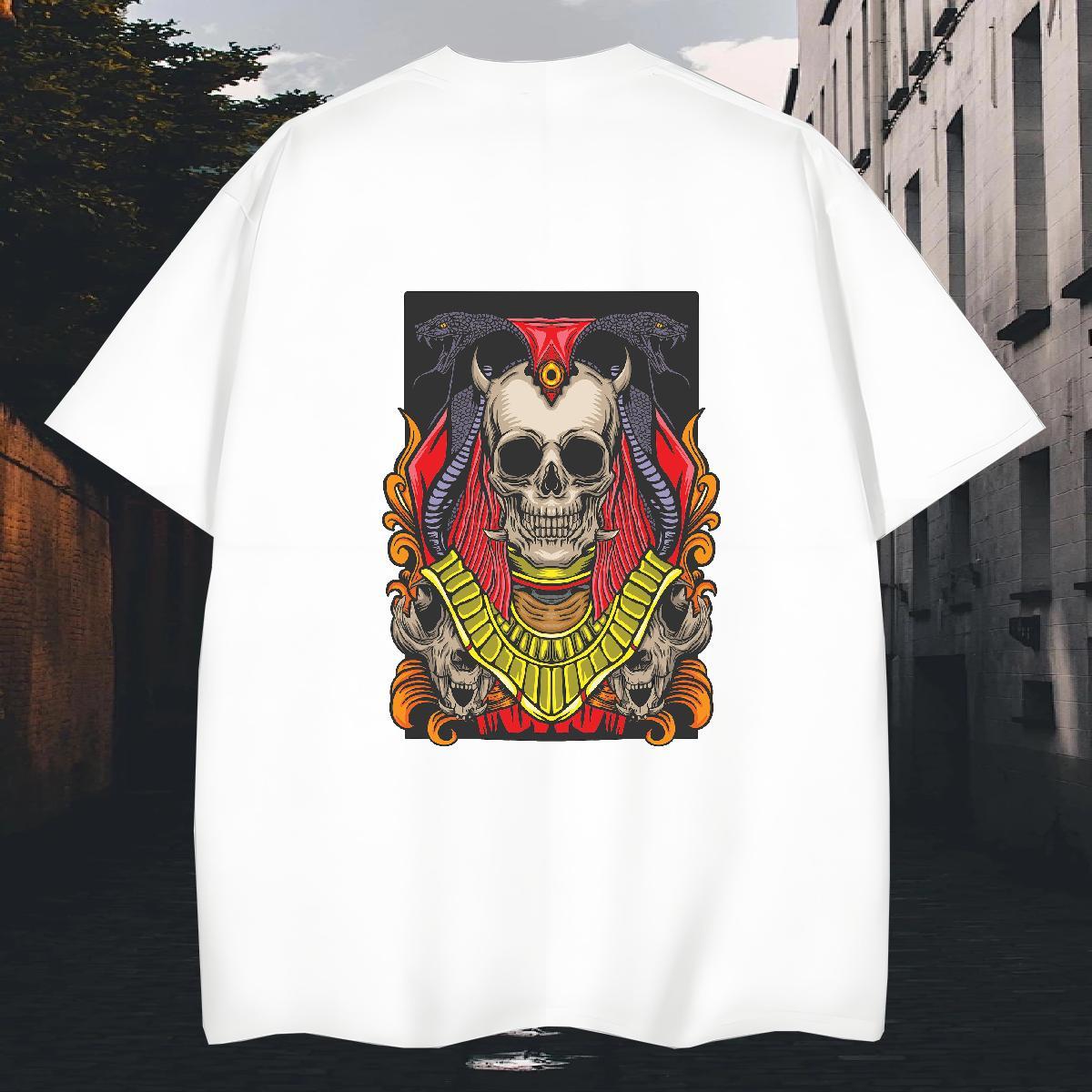 Wholesale T shirt 100% Cotton 230g skull Anime Printing Street Asian Size Pure Cotton Men Tops Tees Designer Fashion Clothes