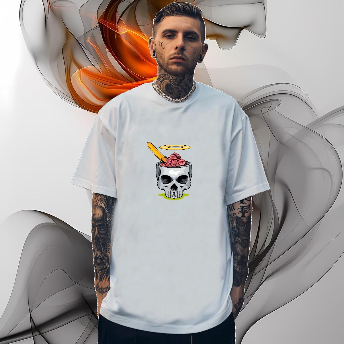 High Quality Men T Shirts 230g Pure Cotton skull Casual DIY Short Sleeve O-Neck Mens Tshirts Wholesale Polos