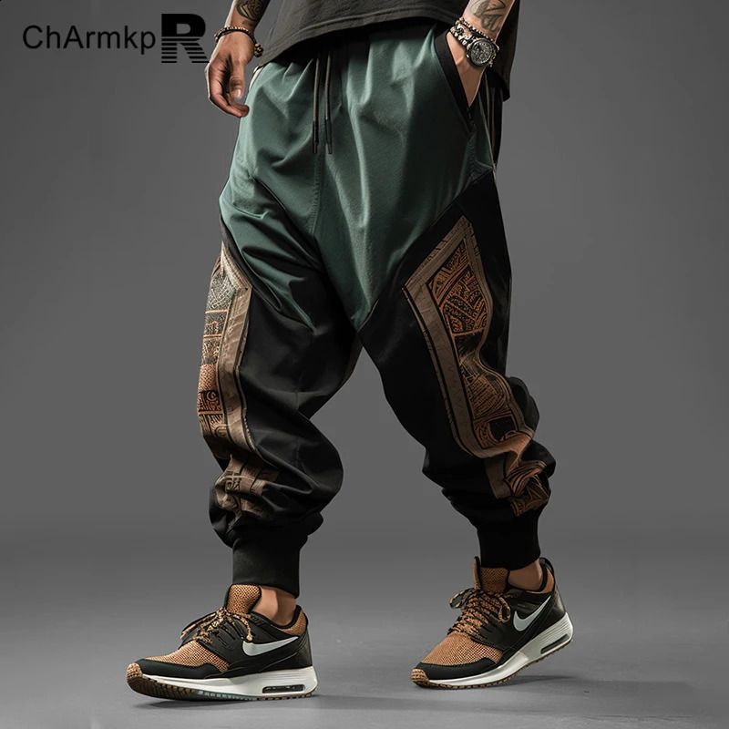Summer Long Pants Men Clothing Vintage Ethnic Pattern Patchwork Drawstring Waist Loose Pants Trouser Streetwear Sweatpant 240823
