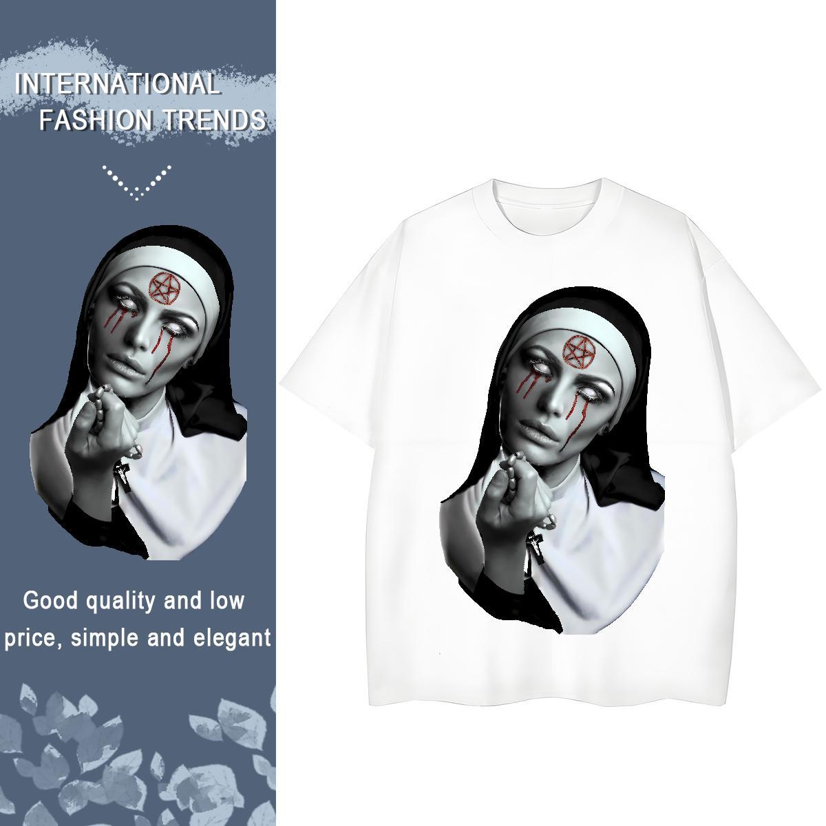 Nice Lady T shirt 230g 100% Cotton nun Sports Casual T Shirts Women Breathable Crew Neck Custom Cartoon Tees Shirts