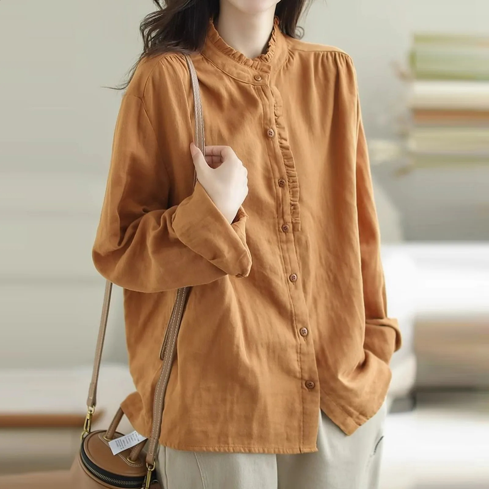 Womens casual spring and summer cotton linen long sleeved patch work clothes Ropa Mujer Tendencia 240822