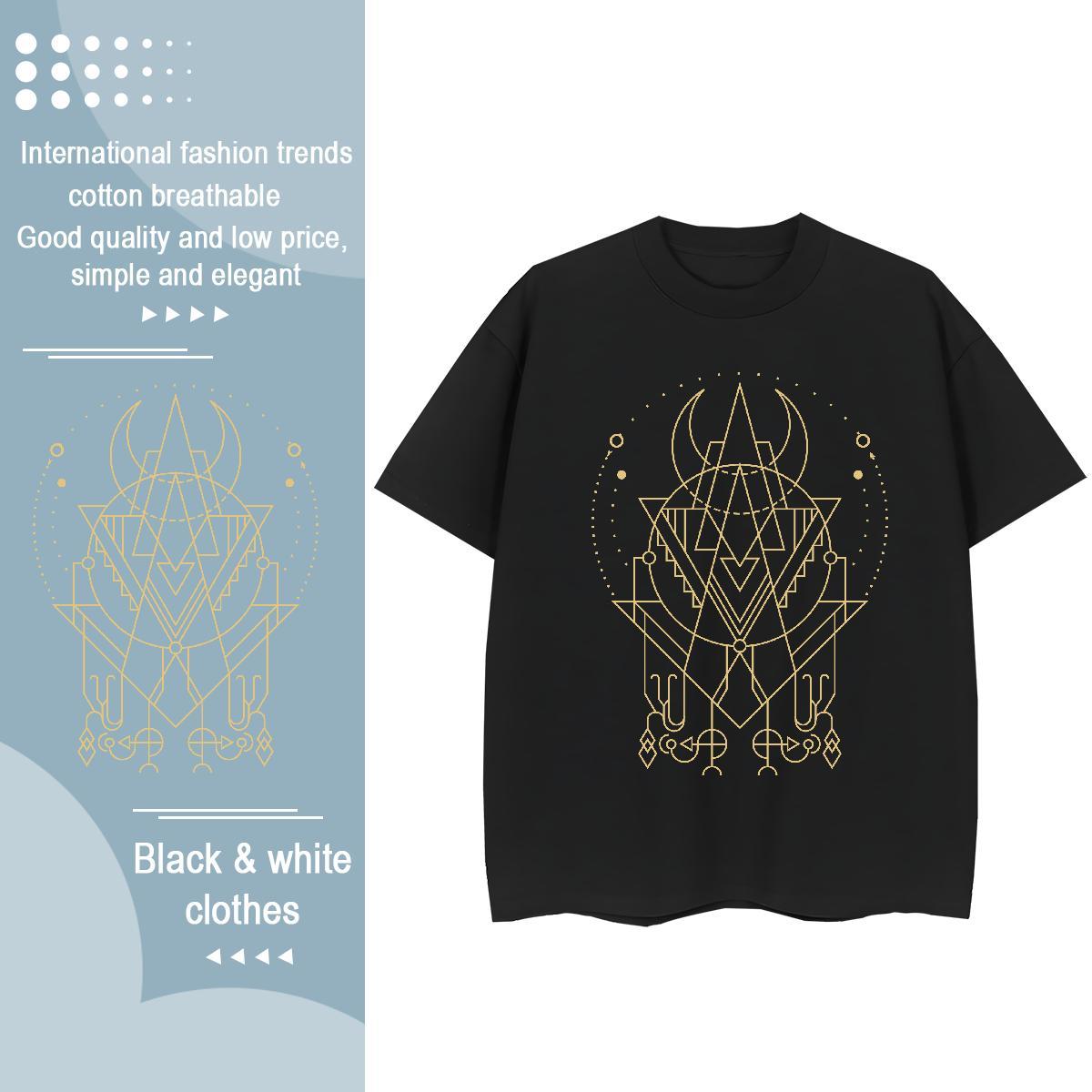 5A Couples T Shirts 100% Cotton 230g Geometric line Beach T Shirts Women Short Sleeve O-Neck Custom Print Plus Size Tees Shirts