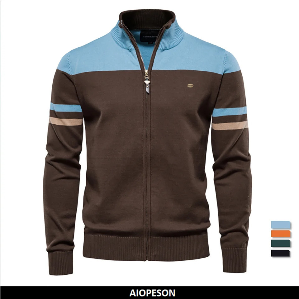 Autumn and Winter 100% Cotton Mens Zipper Cardigan Casual Patchwork Fashion Youth Knitted Sweaters for Men 240823