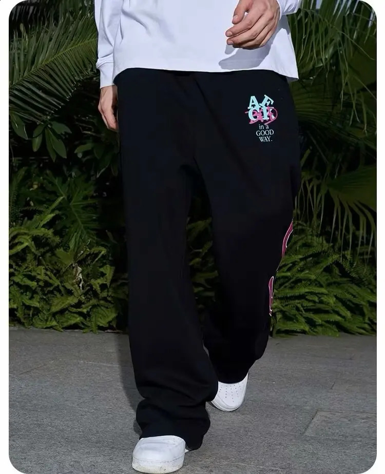Y2k wide leg pants American color letter printed mens retro casual oversized womens Trouser Korean fashion 240823