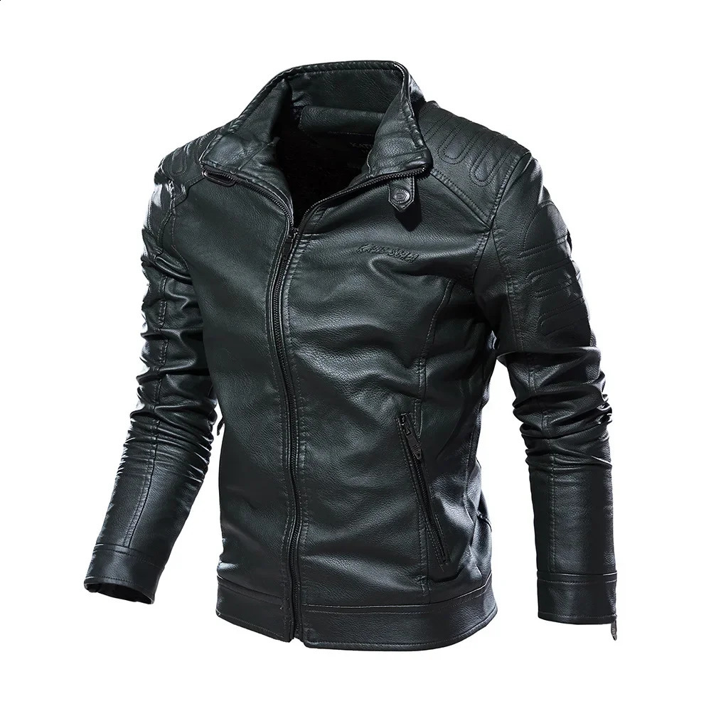Mens Leather Jacket Motorcycle Suit Jacket Simple Standing Collar Mens Large Plush Leather Jacket 240822