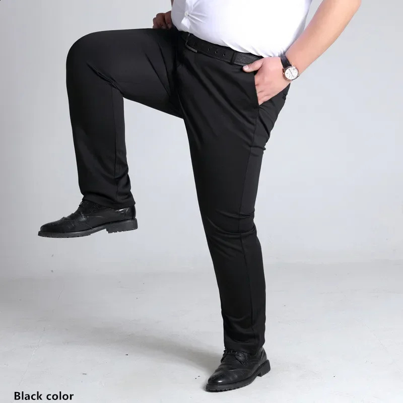 Plus Size Mens Trousers Work Pants Grey Black Dark Blue Elastic Straight Business Male Big 44 48 50 52 140KG Office Clothing 240822