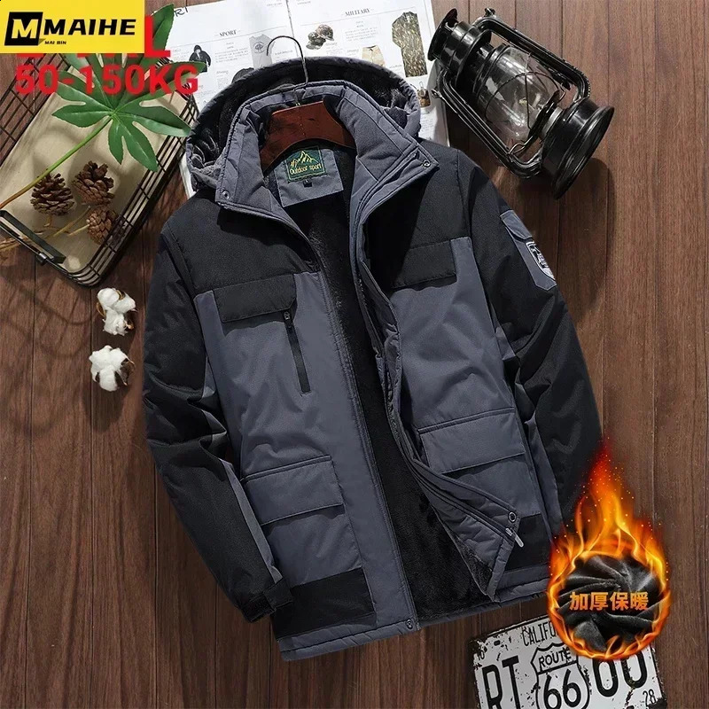 Winter waterproof Parka mens sports outdoor warm thick wool lining detachable hooded jacket Plus size 9XL ski refrigerated 240822