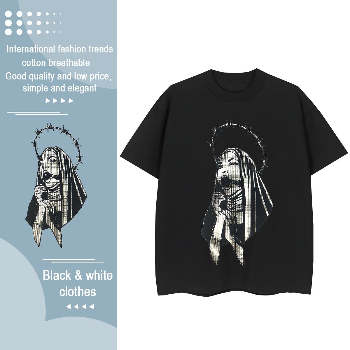High quality Women Tees 230g 100% Cotton nun Casual Daily Wear T Shirts Women Crew Neck Anime Oversized Tees Shirts