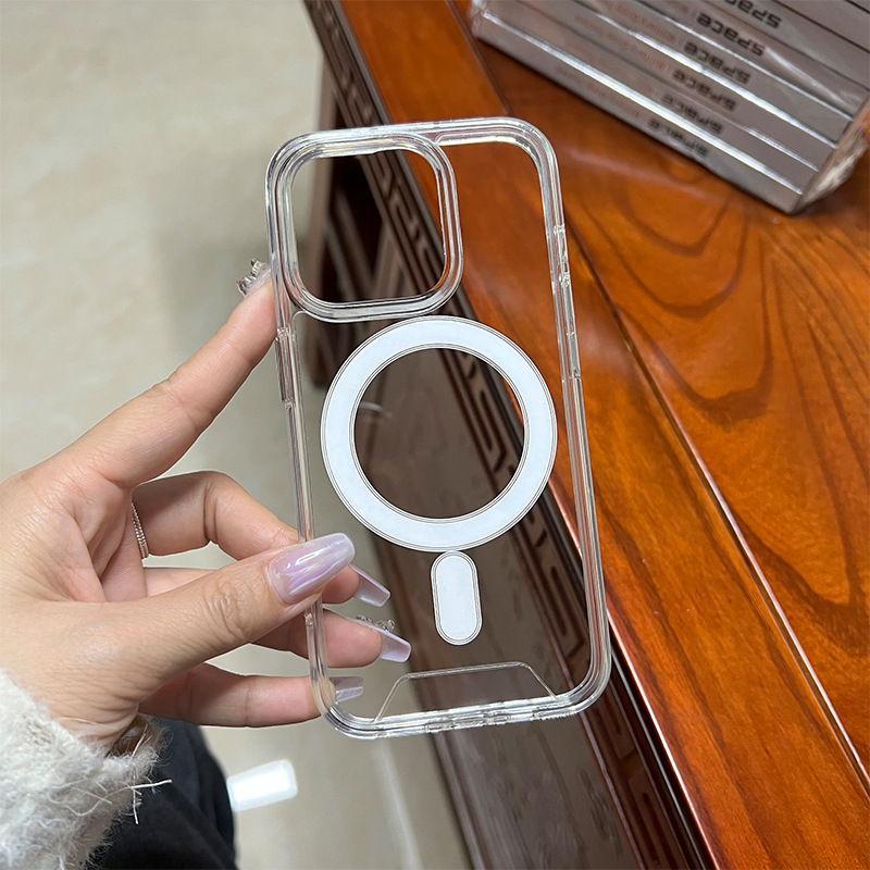 Space Clear Acrylic Magnetic For Magsafe Wireless Charging Cases Rugged Hybrid With Silver Button Shockproof For iPhone 17 16e 16 15 14 13 12 11 Pro M