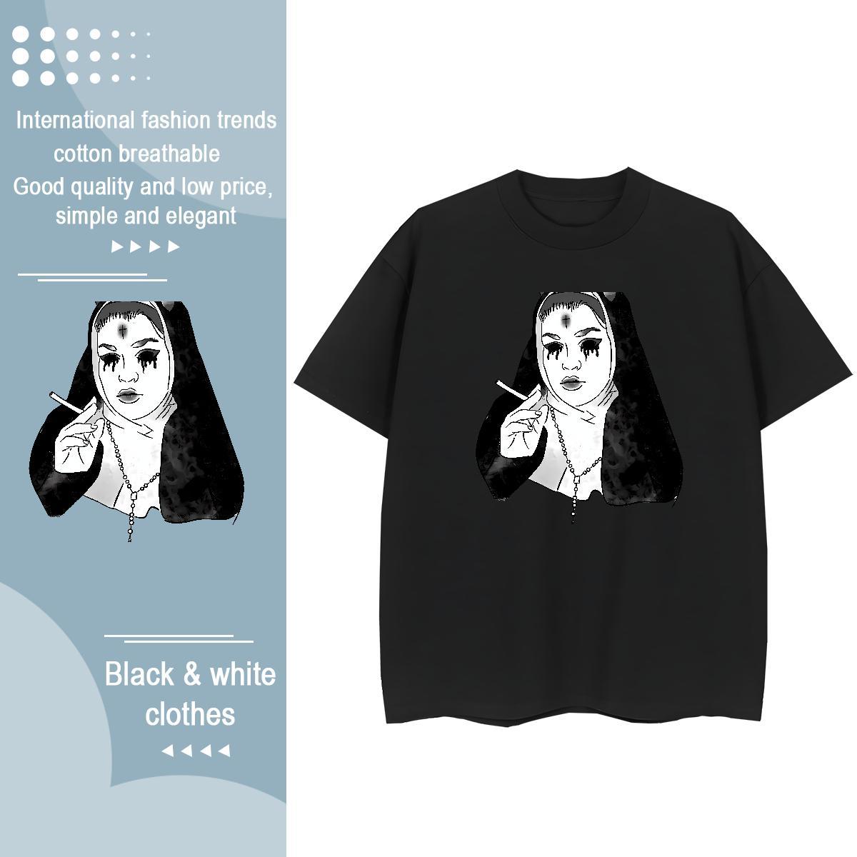 Wholesale Women Tshirts 230g Cotton nun Outdoor T Shirt For Woman Breathable Soft Anime Oversized Tops Tees